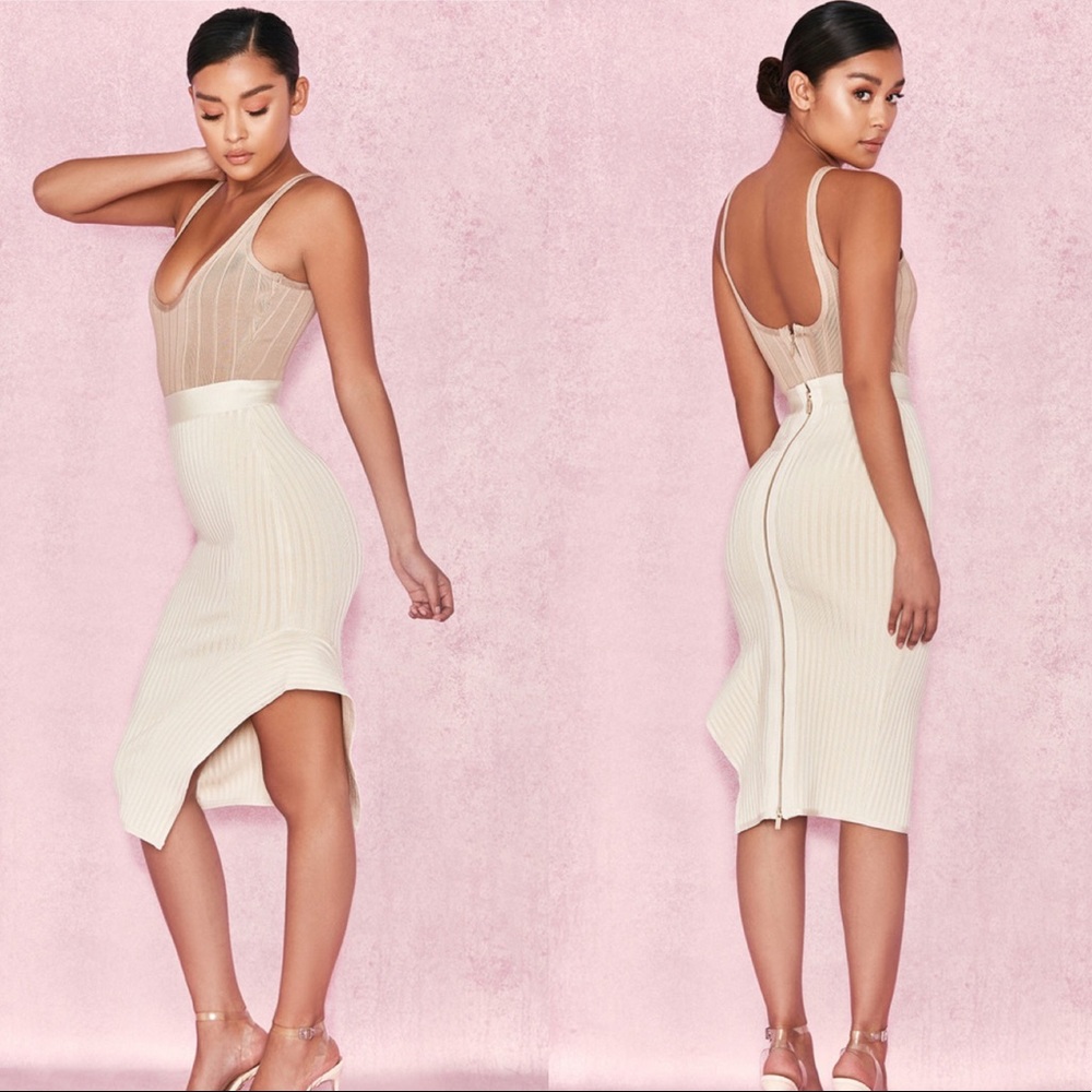 House of CB Dray Midi Skirt Cream